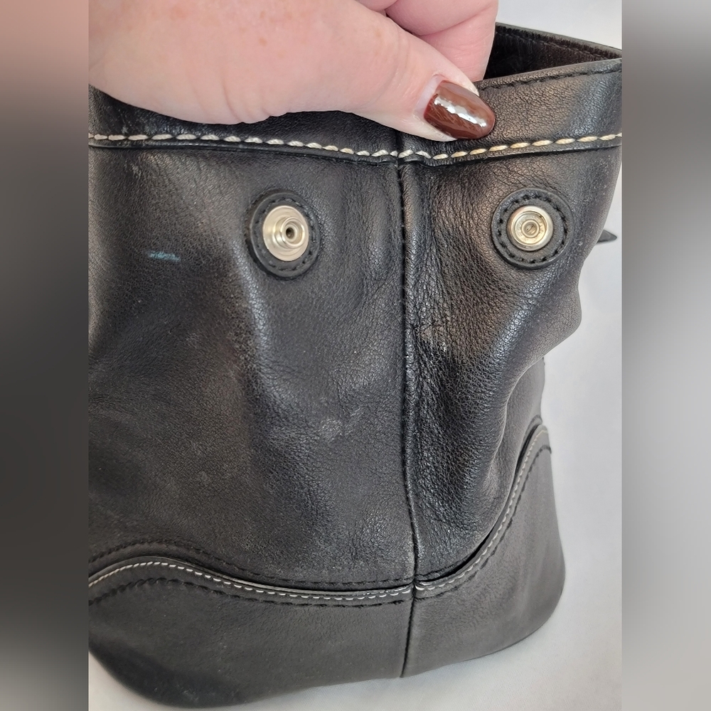 Coach Hamilton Black Leather Tote Bag with Silver Accents - Picture 7 of 11